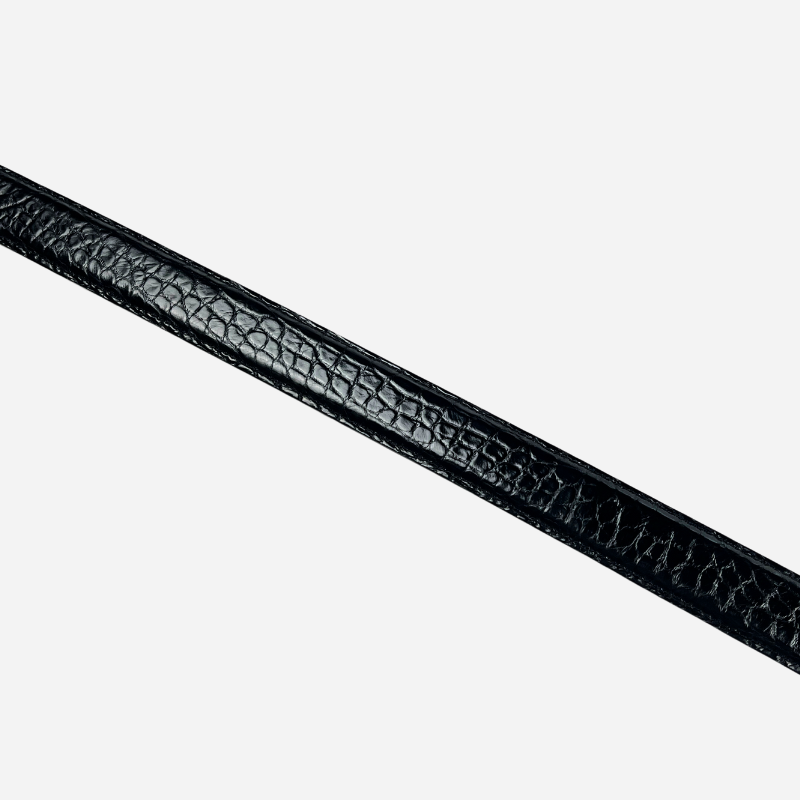 Cintura Artigianale in Pelle di Coccodrillo Nero