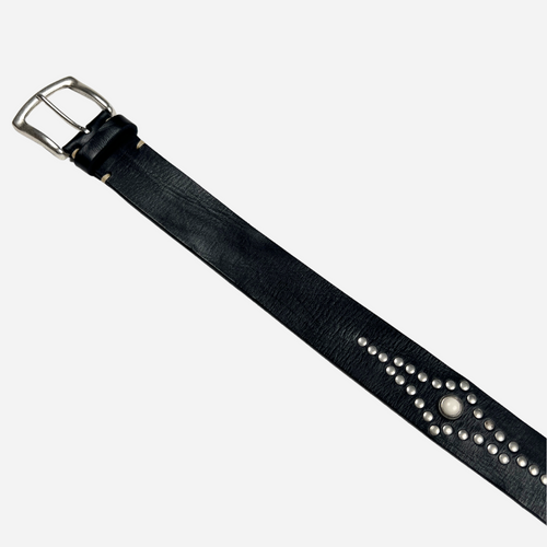 Cintura Artigianale in Pelle Nera con Borchie